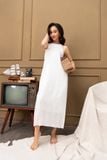  K117 Đầm linen xuông, cổ yếm màu trắng 