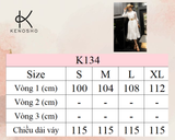  K134 Đầm linen suông  cổ tàu, xếp ly, tay dài 