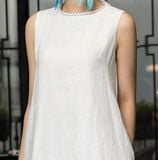  K140 Đầm Linen Suông Cổ Tròn Phối Ren 