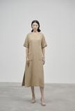  Đầm Suông Vổ Tròn, Xẻ 2 Bên, Ngắn Tay, Linen Đũi cao cấp K405 