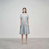  K408 Đầm linen suông, cổ V,  đuôi cá 2 tầng 