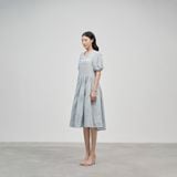  K408 Đầm linen suông, cổ V,  đuôi cá 2 tầng 