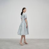  K408 Đầm linen suông, cổ V,  đuôi cá 2 tầng 