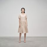  K408 Đầm linen suông, cổ V,  đuôi cá 2 tầng 