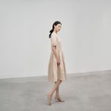  K408 Đầm linen suông, cổ V,  đuôi cá 2 tầng 