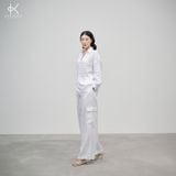  SALE K415 Áo sơ mi linen cổ V, dài tay dáng xuông 