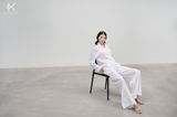  K415 Áo sơ mi linen cổ V, dài tay dáng suông 