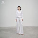  K415 Áo sơ mi linen cổ V, dài tay dáng suông 