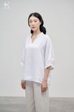  SALE K422 Áo linen kiểu Sơ mi cánh dơi, cổ tàu dáng xuông 