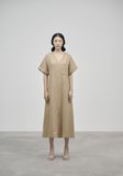  K406 Đầm đũi linen , cổ V dáng xuông xẻ trước 
