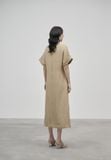  K406 Đầm đũi linen , cổ V dáng xuông xẻ trước 
