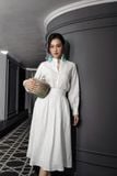  K157 + K158 - Set đồ gồm áo sơ mi linen cổ tàu, xếp ly 2 vạt, tay dài đính ren và chân váy xòe dáng A 