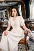 K136 Đầm Linen Cổ V, Xếp Ly Ngực Phối Ren, Tay Phồng BEST SELLER