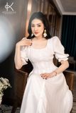  K303 Đầm LINEN cổ tròn, cài khuy dọc thân, tay lỡ 
