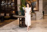  K302 Đầm Linen dáng suông, tay túi thêu ren cổ điển 