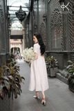  K194 Đầm Linen thêu ren thân trên, dáng xòe, cổ tròn tay ngắn 