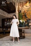  K194 Đầm Linen thêu ren thân trên, dáng xòe, cổ tròn tay ngắn 