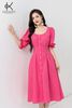  K303 Đầm LINEN cổ tròn, cài khuy dọc thân, tay lỡ 