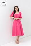  K303 Đầm LINEN cổ tròn, cài khuy dọc thân, tay lỡ 