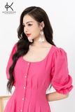  K303 Đầm LINEN cổ tròn, cài khuy dọc thân, tay lỡ 