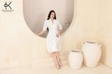  K314 Đầm Linen cổ vest, dáng chữ A đính 2 hàng khuy gỗ 