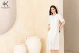  K313 Đầm LINEN suông, cổ tròn, xẻ 2 bên 