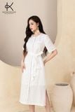  K313 Đầm LINEN suông, cổ tròn, xẻ 2 bên 