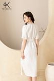  K313 Đầm LINEN suông, cổ tròn, xẻ 2 bên 