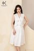 K315 Đầm LINEN suông, cổ V, sát nách, đính cúc