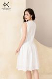  K315 Đầm LINEN suông, cổ V, sát nách, đính cúc 