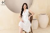  K315 Đầm LINEN suông, cổ V, sát nách, đính cúc 