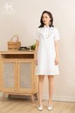  K183 Đầm linen xuông, cổ đức, viền đen 