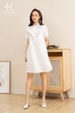  K183 Đầm linen suông, cổ đức, viền đen 