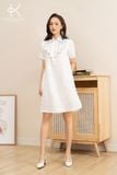  K183 Đầm linen xuông, cổ đức, viền đen 