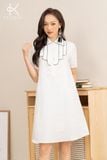  K183 Đầm linen suông, cổ đức, viền đen 