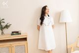  K183 Đầm linen suông, cổ đức, viền đen 