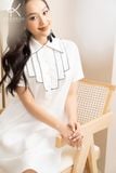  K183 Đầm linen suông, cổ đức, viền đen 