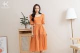  K184/K185/K186 Đầm Linen cổ vuông, tay ngắn phồng 