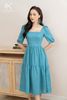  K184/K185/K186 Đầm Linen cổ vuông, tay ngắn phồng 