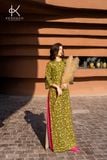  K443 - GIAO HÒA, Áo Dài Linen Dáng Xuông, Họa Tiết Hoa Lá Xanh ,Thanh Lịch Cho Phụ Nữ NEW ARRIVALS 