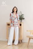  K188 Áo Blazer Chất liệu Ramie họa tiết quả hồng 