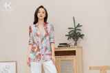  K188 Áo Blazer Chất liệu Ramie họa tiết quả hồng 