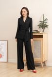  Bộ Suit gồm áo Blazer màu đen buộc dây và quần xuông linen lụa 