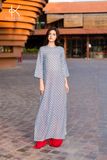 K442 - BÌNH YÊN , Áo Dài Ramie Xanh Pastel Chấm Bi, Dịu Dàng và Tinh Tế, Trẻ Trung Cho Phụ Nữ Hiện Đại NEW ARRIVALS 