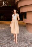  K454 Đầm Linen màu be, cổ V, đắp ren ngực, form xòe A -  NEW ARRIVAL 