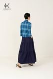  K617 - Áo blazer dáng ngắn kẻ xanh NEW ARRIVALS 