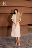  Audrey: Đầm Linen suông nhẹ màu be , có tay thanh lịch tinh tế K455 