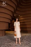  Audrey: Đầm Linen suông nhẹ màu be , có tay thanh lịch tinh tế K455 