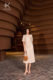  Audrey: Đầm Linen suông nhẹ màu be , có tay thanh lịch tinh tế K455 