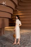  Audrey: Đầm Linen suông nhẹ màu be , có tay thanh lịch tinh tế K455 